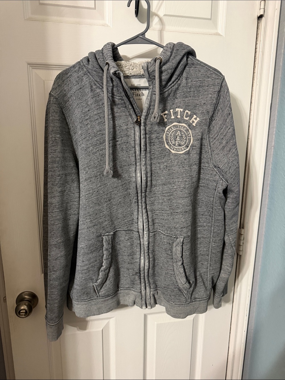 Abercrombie & Fitch Heather Gray Zip-Up Hoodie with Logo